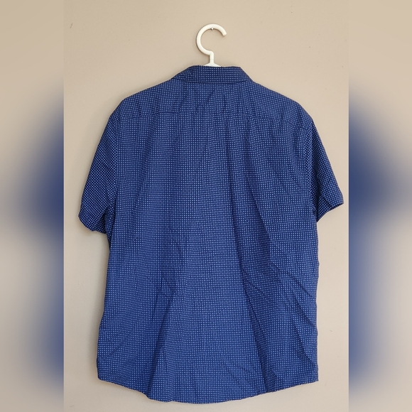 DOCKERS - Shirt L Blue White Geometric Button-up, 1 Pocket, Embroidered Logo - Picture 2 of 13